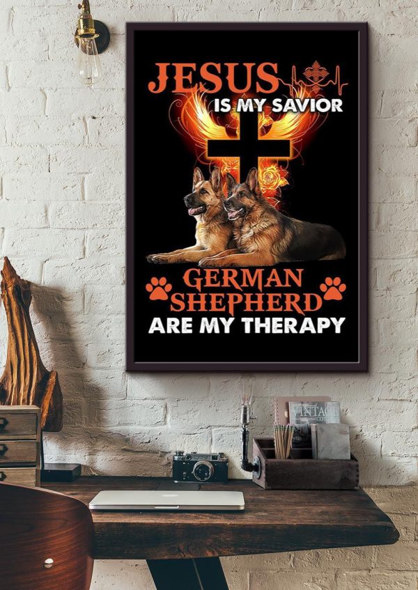 Jesus Is My Savior German Shepherd Are My Therapy God For Christian Gift Framed Matte Canvas Framed Prints, Canvas Paintings - Image 4