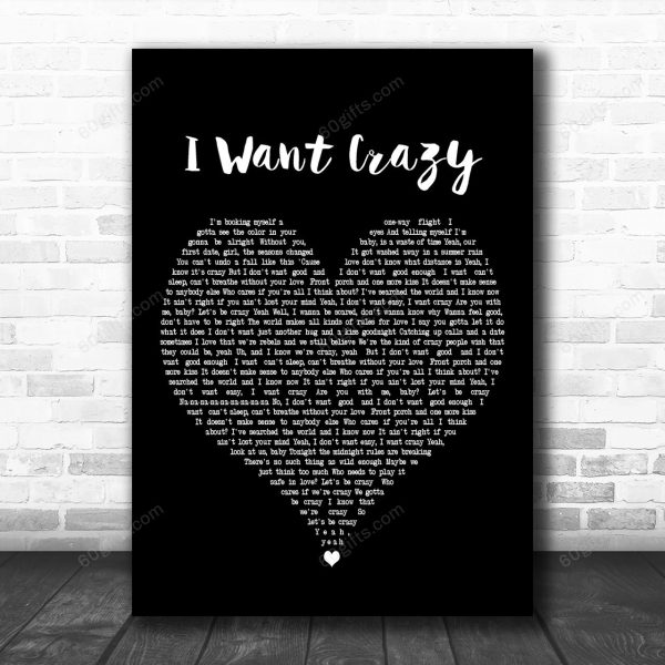 Hunter Hayes I Want Crazy Black Heart Decorative Art Gift Song Lyric Print - Canvas Print Wall Art Home Decor