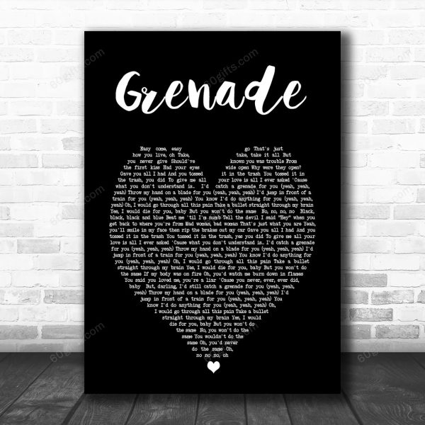 Grenade Bruno Mars Black Heart Song Lyric Music Art Print - Canvas Print Wall Art Home Decor