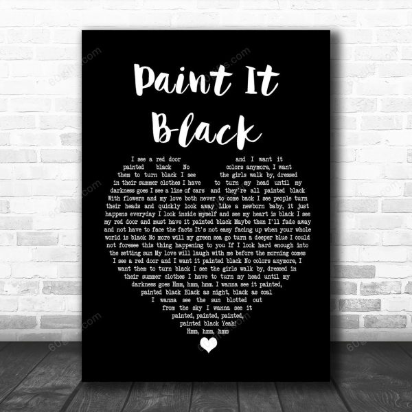 The Rolling Stones Paint It Black Black Heart Song Lyric Art Print - Canvas Print Wall Art Home Decor