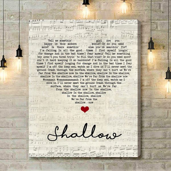 Lady Gaga & Bradley Cooper Shallow Script Heart Song Lyric Art Print - Canvas Print Wall Art Home Decor