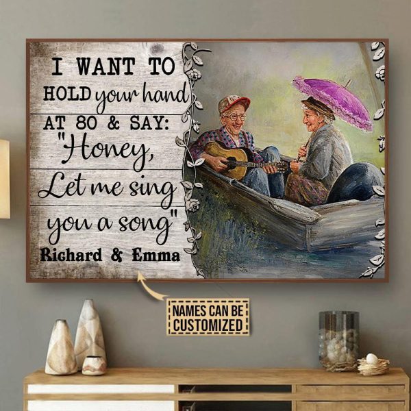 Personalized Canvas Painting Frames Guitar Old Couple Boating Hold Your Hand Framed Prints, Canvas Paintings