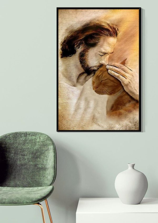 Jesus And Cat God For Gift For Cat Lovers Christian Canvas Gallery Painting Wrapped Canvas Framed Prints, Canvas Paintings - Image 4