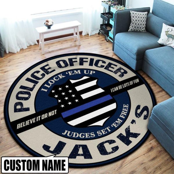 Personalized Police Officer Round Mat Round Floor Mat Room Rugs Carpet Outdoor Rug Washable Rugs