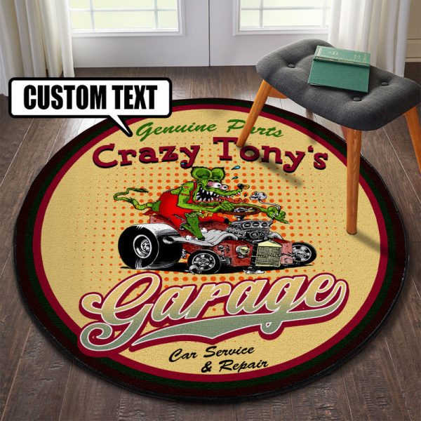 Personalized Hot Rod Garage Decor, Home Bar Decor Car Service And Repair Round Mat