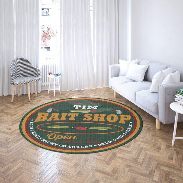 Personalized Bait Shop Fishing Round Rug, Carpet 06342