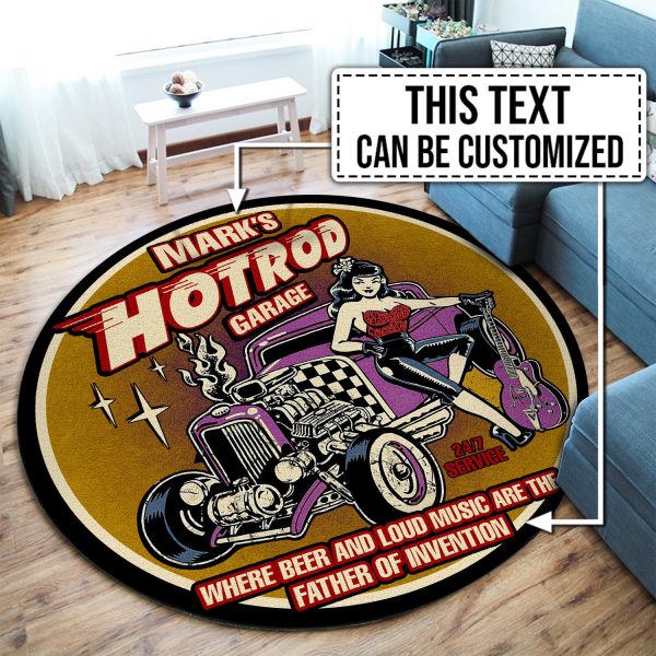 Personalized Hot Rod Garage Round Mat Round Floor Mat Room Rugs Carpet Outdoor Rug Washable Rugs - Image 2