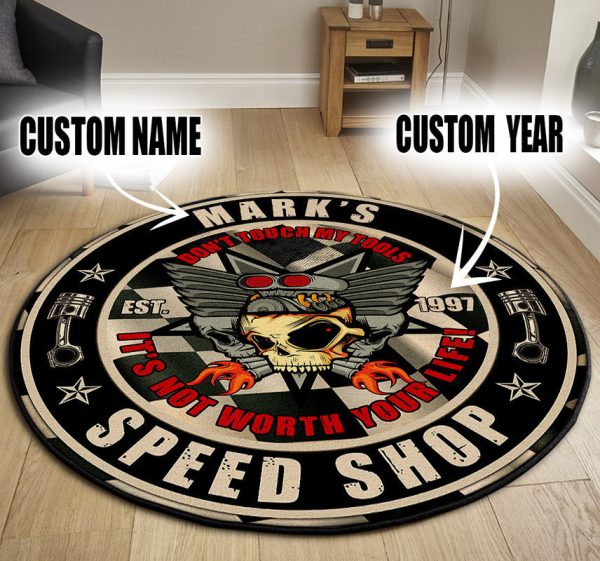 Personalized Speed Shop Hot Rod Round Mat Round Floor Mat Room Rugs Carpet Outdoor Rug Washable Rugs - Image 3