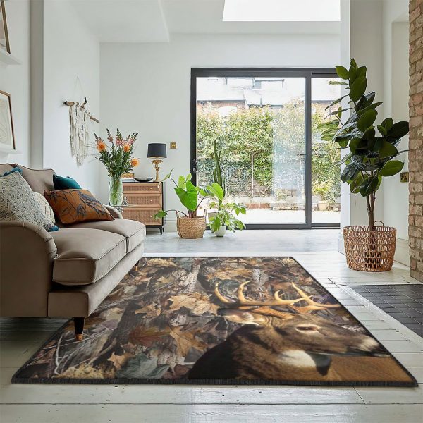 Deer Dining Room Rug Camo Deer Hunter Rug Rectangle Rugs Washable Area Rug Non-Slip Carpet For Living Room Bedroom