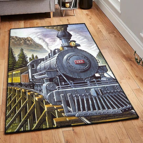 Train Kitchen Rugs Train Rug Rectangle Rugs Washable Area Rug Non-Slip Carpet For Living Room Bedroom