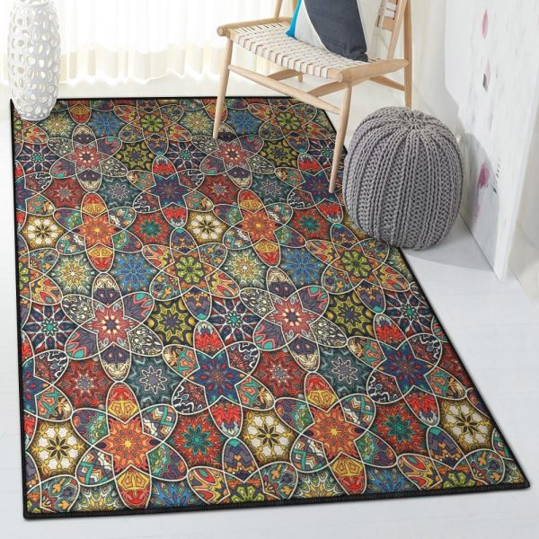 Bohemian Mandala Kitchen Rugs Mandala Star Bohemian Rug Rectangle Rugs Washable Area Rug Non-Slip Carpet For Living Room Bedroom