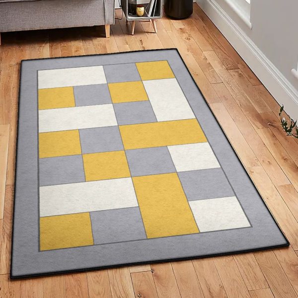 Modern Sutu Grey Yellow Rug Rectangle Rugs Washable Area Rug Non-Slip Carpet For Living Room Bedroom