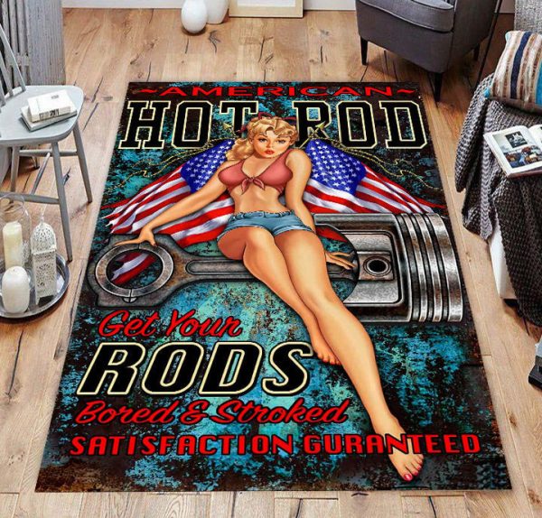 Mechanic Hot Rod Service Pinup Girl Rug Carpet Outdoor Rug Washable Ru - Image 2