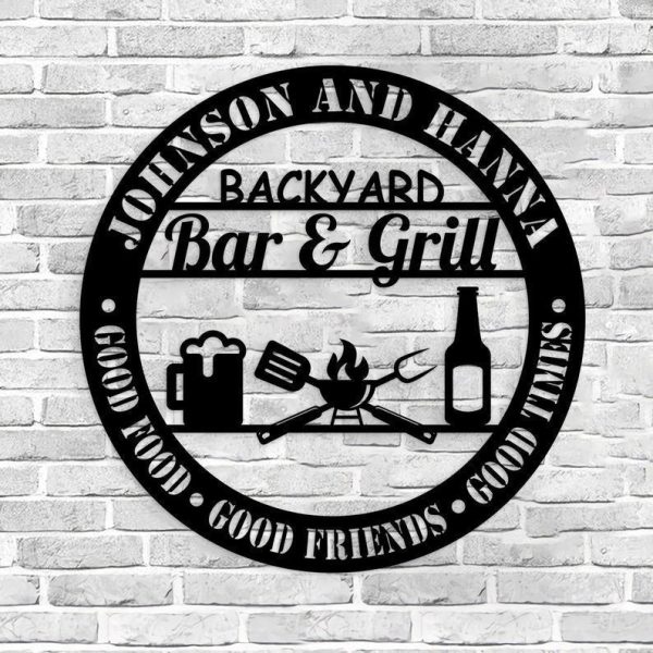 Personalized Backyard Bar & Grill Metal Wall Beer Sign Bbq Outside Wal