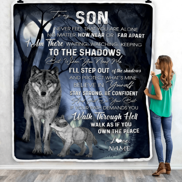 Personalized To My Son from Mom Blanket Never Feel You Are Alone Wolf - Image 3