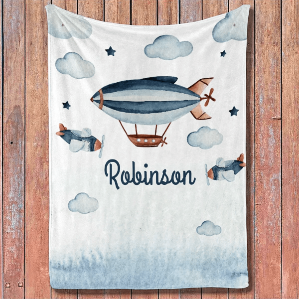 Personalized Baby Blankets with name Airplane baby blankets White colo - Image 3