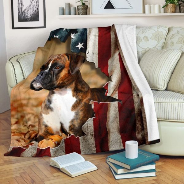 Boxer Us Flag Patriot Fleece Blanket Gift For Dog Lovers Fleece Blanke