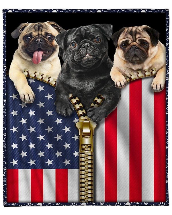 American Flag Pug Pitbull Fleece Blanket Gift For Dog Lovers Fleece Bl