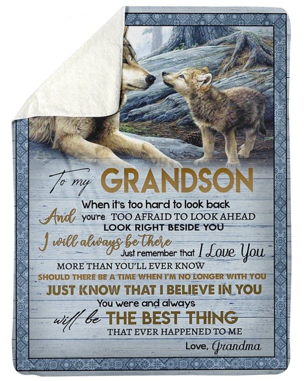 Old Wolf With Meaningful Words For Grandson From Grandma Fleece Blanke