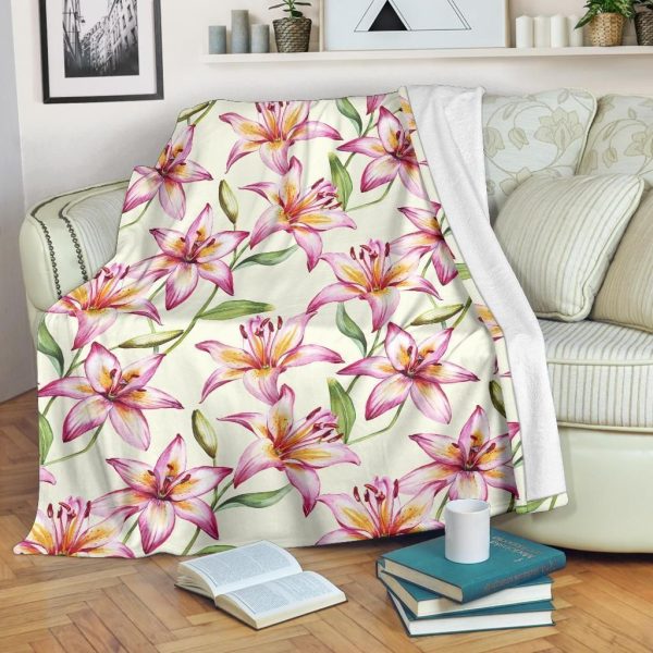 Lily Pattern Print Design Vintage Fleece Blanket