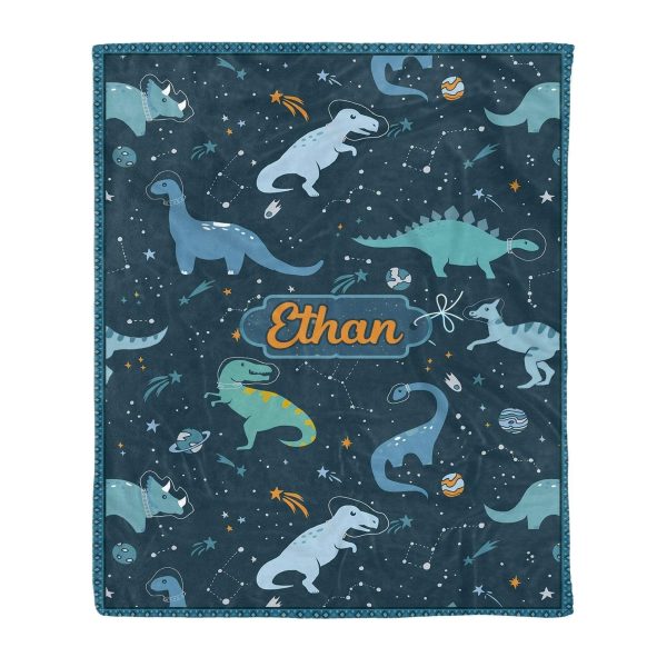 Ethan Dinosaur Space Custom Name Printed Fleece Blanket - Image 3