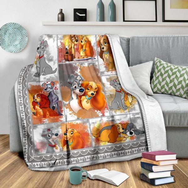 Cute Lady And The Tramp Dog Printed Fleece Blanket - Image 3