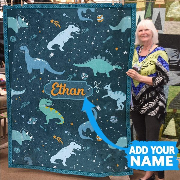 Ethan Dinosaur Space Custom Name Printed Fleece Blanket - Image 7