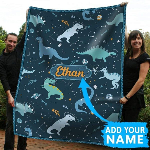 Ethan Dinosaur Space Custom Name Printed Fleece Blanket - Image 8