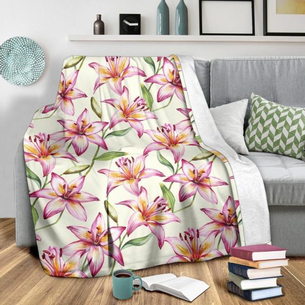 Lily Pattern Print Design Vintage Fleece Blanket - Image 3