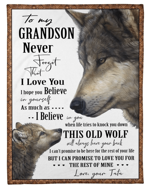 Wolves Love Message To Grandson From Tata Fleece Blanket - Image 2