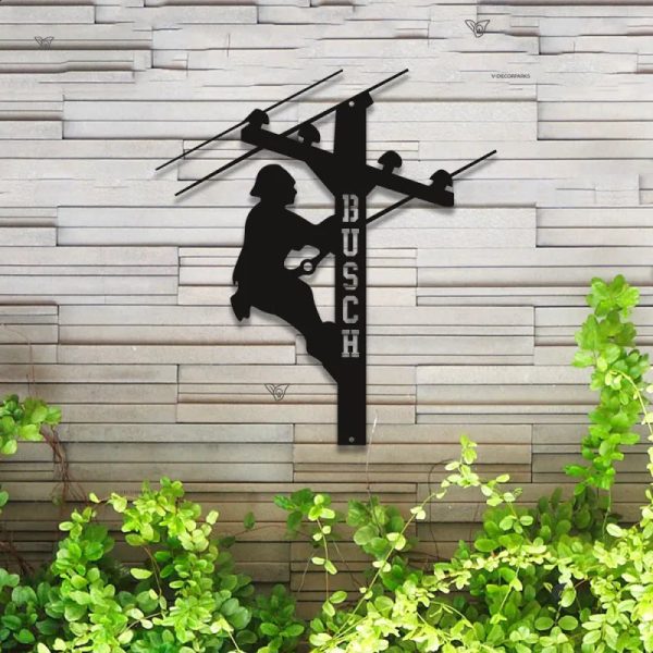 Custom Lineman Metal Wall Art Led Lights, Personalization Electrician - Image 4