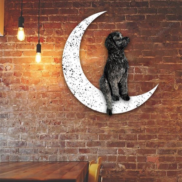 Dog Metal Sign Black Goldendoodle Sit On The Moon Dog Wall Sign Gift f