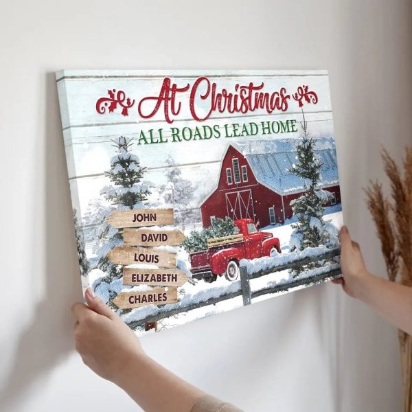 Personalized Canvas Prints, Custom Clip Art Christmas Gifts For Family, Christmas Decor, Farmhouse At Christmas All Roads Lead Home Dem Canvas - Image 4