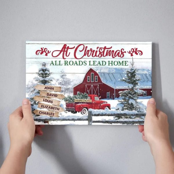 Personalized Canvas Prints, Custom Clip Art Christmas Gifts For Family, Christmas Decor, Farmhouse At Christmas All Roads Lead Home Dem Canvas - Image 5