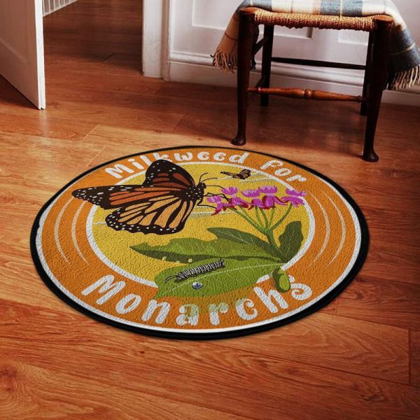 Milkweed For Monarchs Round Floor Mat Room Rugs Carpet Garden Round Mat Round Floor Mat Room Rugs Carpet Outdoor Rug Washable Rugs