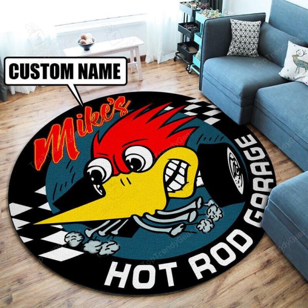 Personalized Woodpecker Hot Rod Round Mat Round Floor Mat Room Rugs Carpet Outdoor Rug Washable Rugs - Image 2